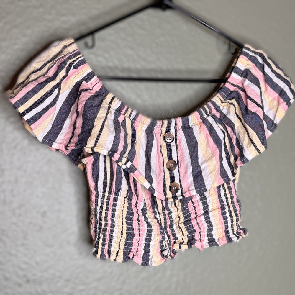 Derek Heart Pink and Black Striped Crop Top